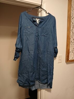 Just be Vintage Denim-Look Blue Shirt Dress